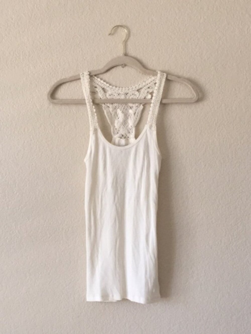 American Eagle Ribbed Tank Top Crochet Lace Racerback Scoop